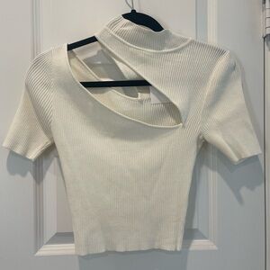 Le Lis Cream Ribbed Cut-Out Top